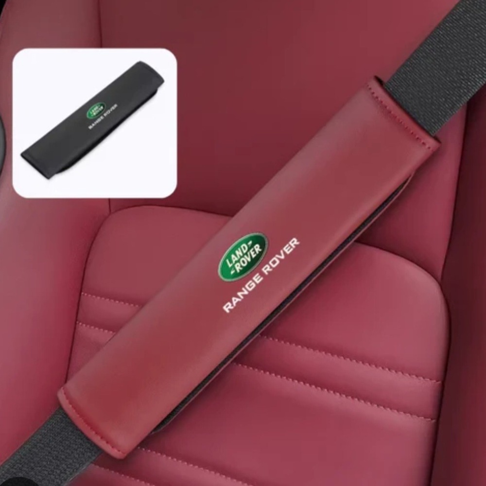 Land Rover Range Rover Red Leather Seat Belt Cover Shoulder Pad Pair 9 Inch